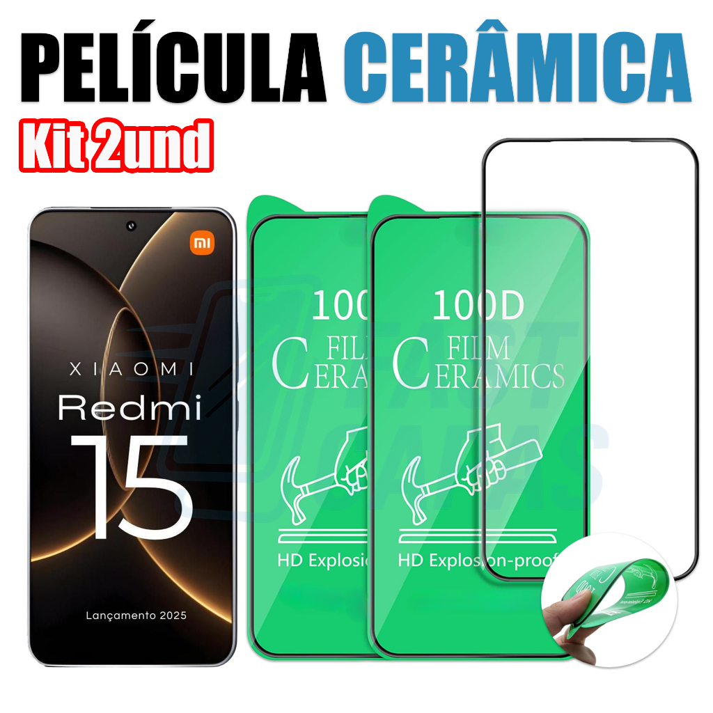 Kit 2 Película Cerâmica Xiaomi Redmi 15 2025 Não Quebra Hidrogel 9D 3D Flexível Transparente 6,9 6.9