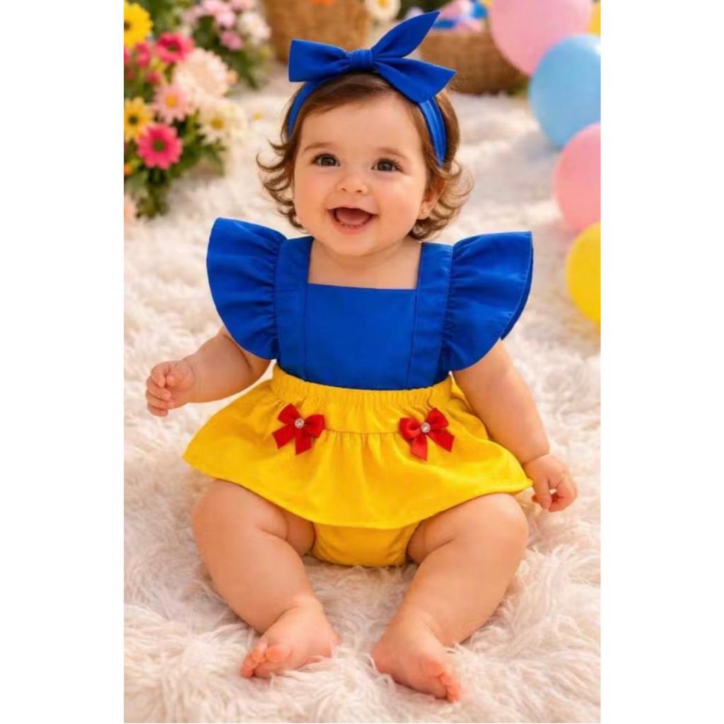 Romper Bebe Com Faixa mesversario (Branca de neve)