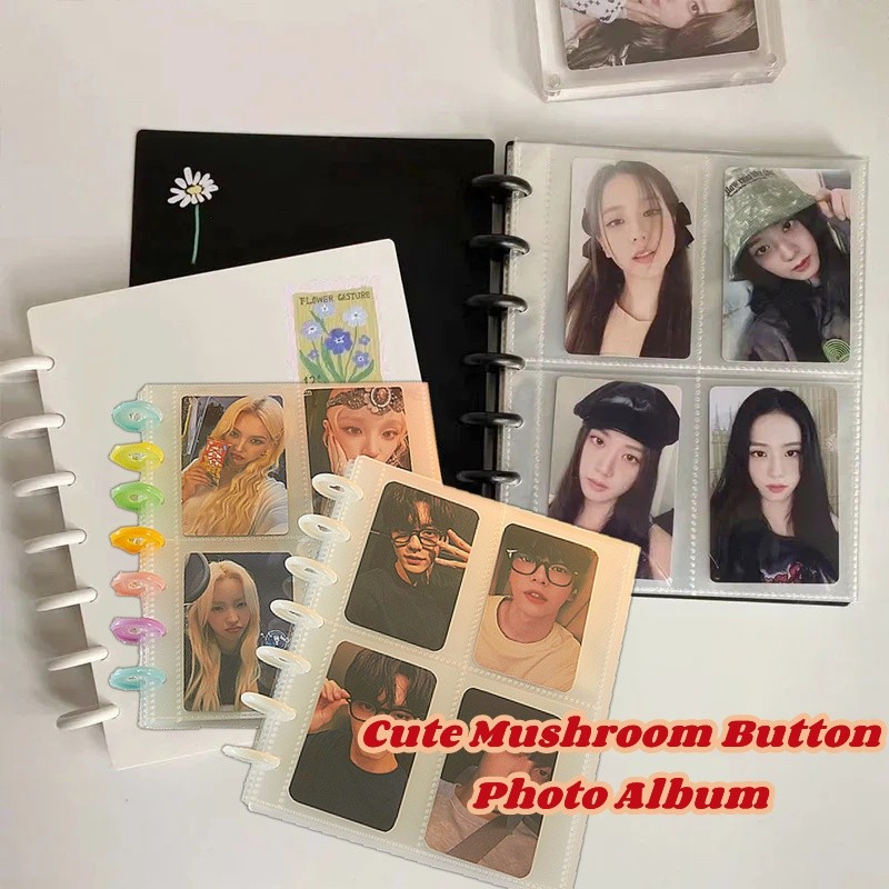 Álbum de Cartões Furo de Cogumelo para Fotocards de Idol & Fotos 3 Polegadas 4 Grid Portátil Resistente