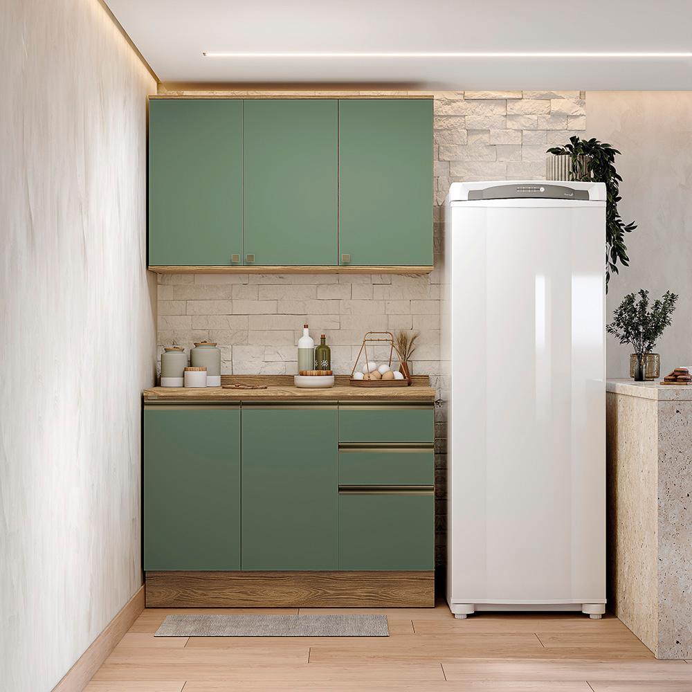 Armário de Cozinha Compacta 100% MDF 120cm Nogueira/Verde Celeste Kappesberg