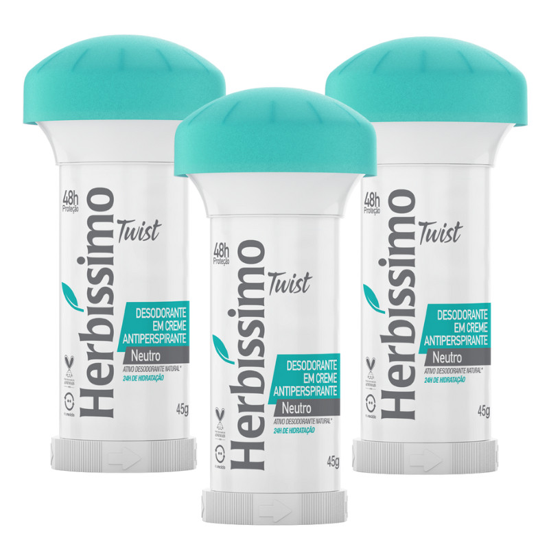 Kit Desodorante Twist Antitranspirante Herbíssimo Neutro 45G (3 unidades)