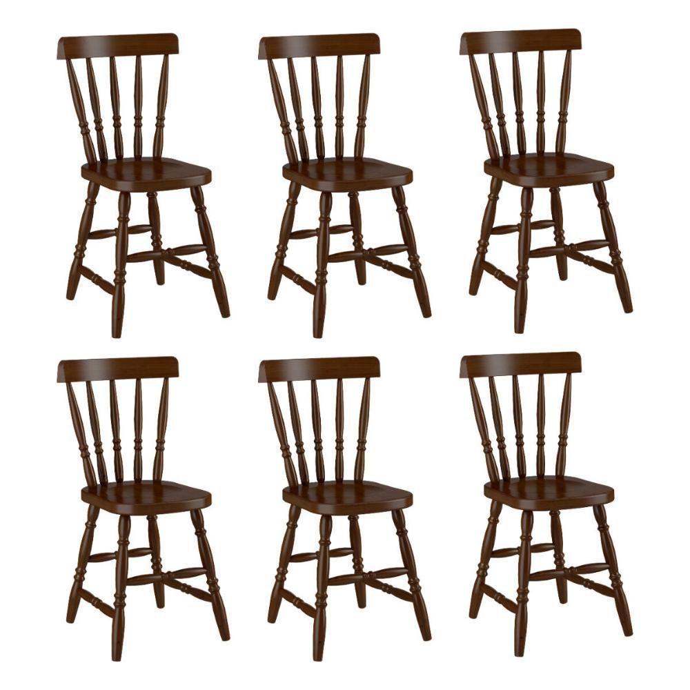 Conjunto Com 6 Cadeiras De Jantar Madeira Maciça Multimóveis Cr50089 Castanho Castanho