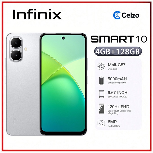 Smartphone Infinix Smart 10 4G Tela 6.67 4GB+128GB, Prata Titânio
