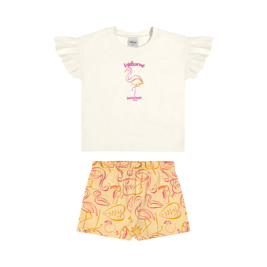 Conjunto Infantil Menina Flamingo Elian Bege