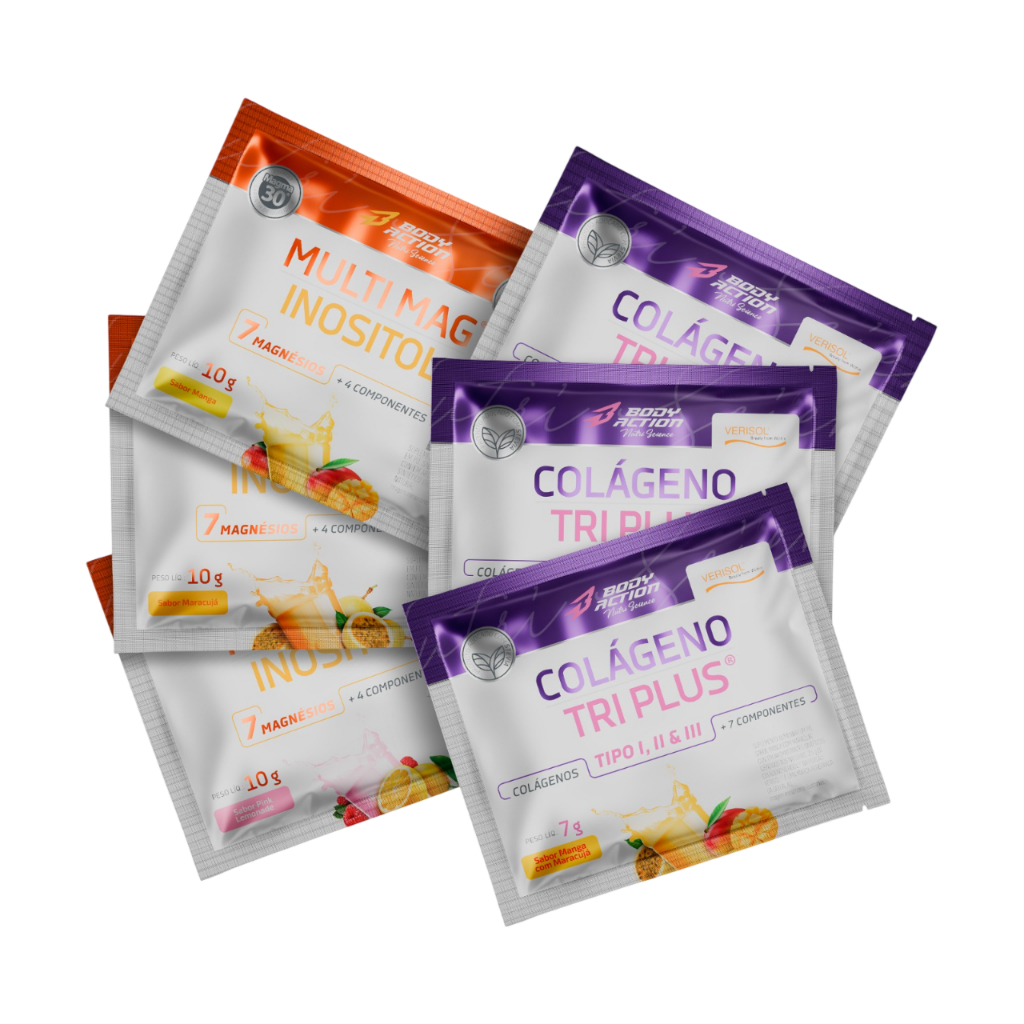 Kit 3x Multi Mag Inositol 10g + 3x Colágeno Verisol Tri Plus 7g Sachê Dose Única Bodyaction