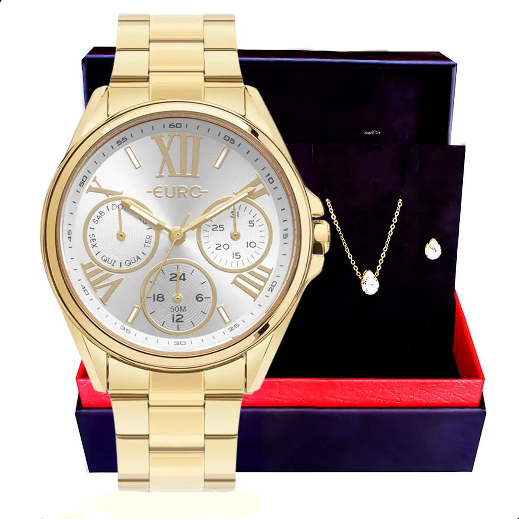 Relógio Feminino Euro Multifunção Multiglow Midi EU6P29AIP/4B Colar e Brincos