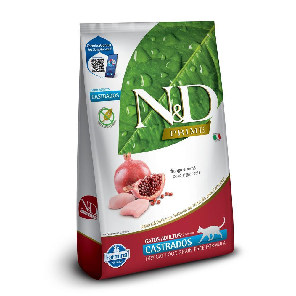 N&D Prime para Gatos Adultos Castrados de Todas as Raças Sabor Frango e Romã 1,5Kg