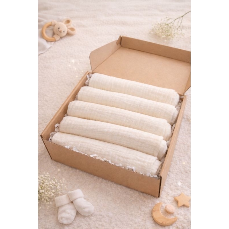 Kit 5 Fraldas 100% Algodão Musselina para Bebê 25x25cm - 4 camadas - Extra Macio