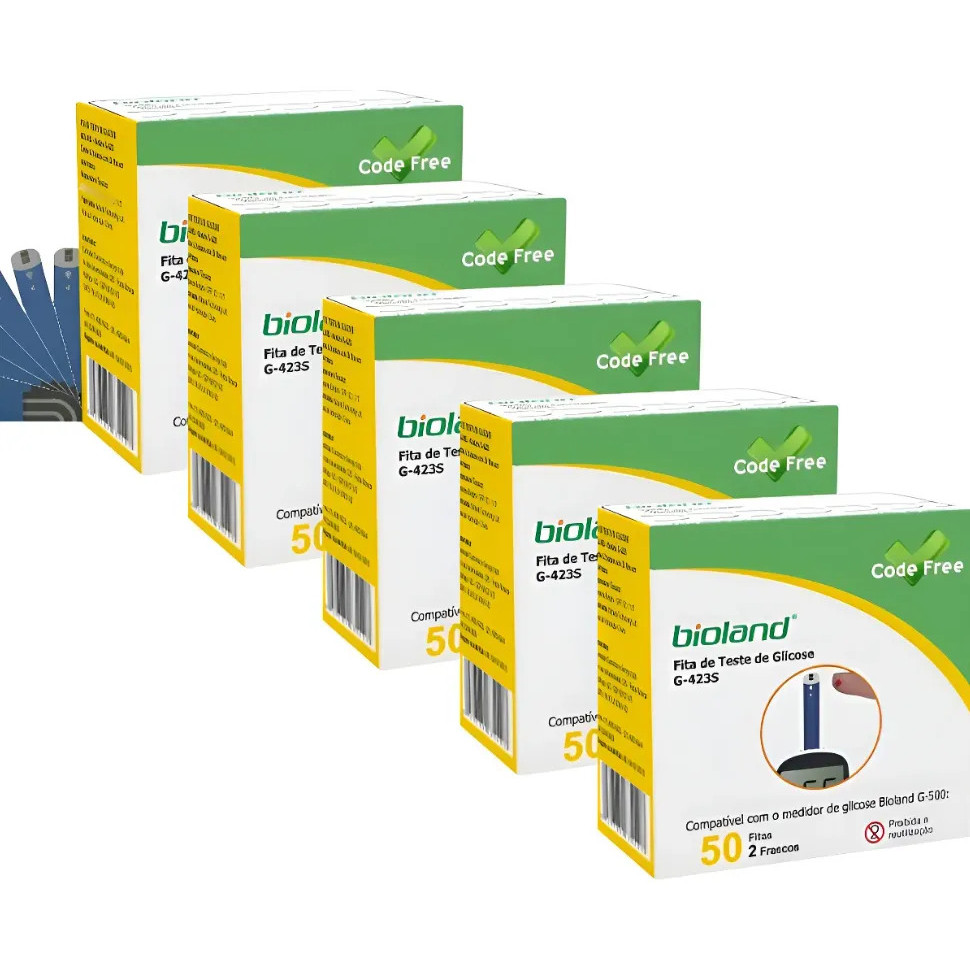 250, 150 ou 100 Fitas Teste De Glicose Glicemia G-423s Bioland Diabetes