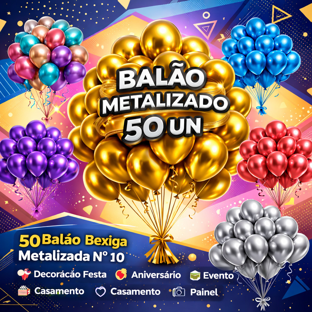 50 Balão Bexiga Metalizada Nº 10 Decoração Festa Aniversário Casamento Evento Painel