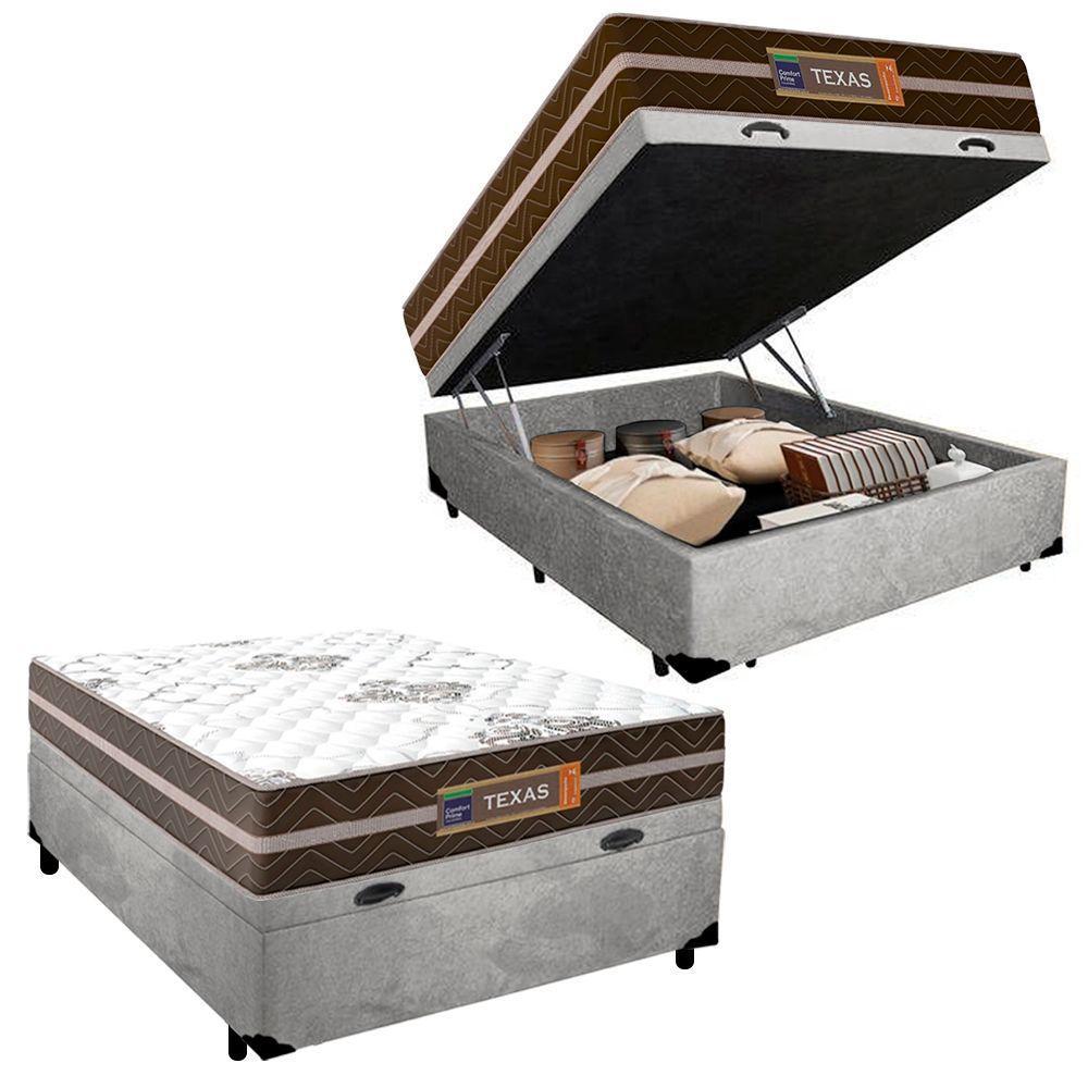Cama Box Baú Casal Suede Colchão Molas Ensacadas Colchões 138cm Cinza Suporta Até 120 Kg Por Pessoa