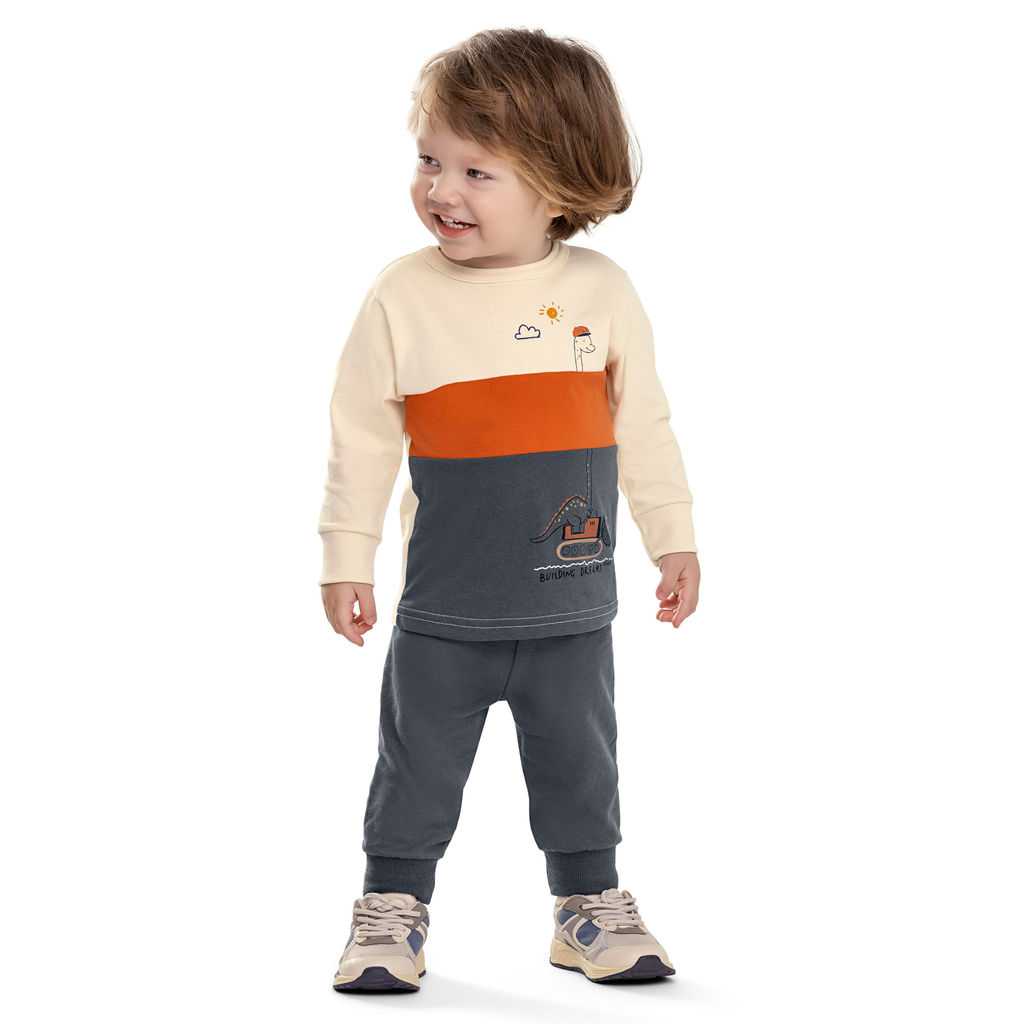 Conjunto Bebê Menino Tricolor Dinossauro Elian Bege