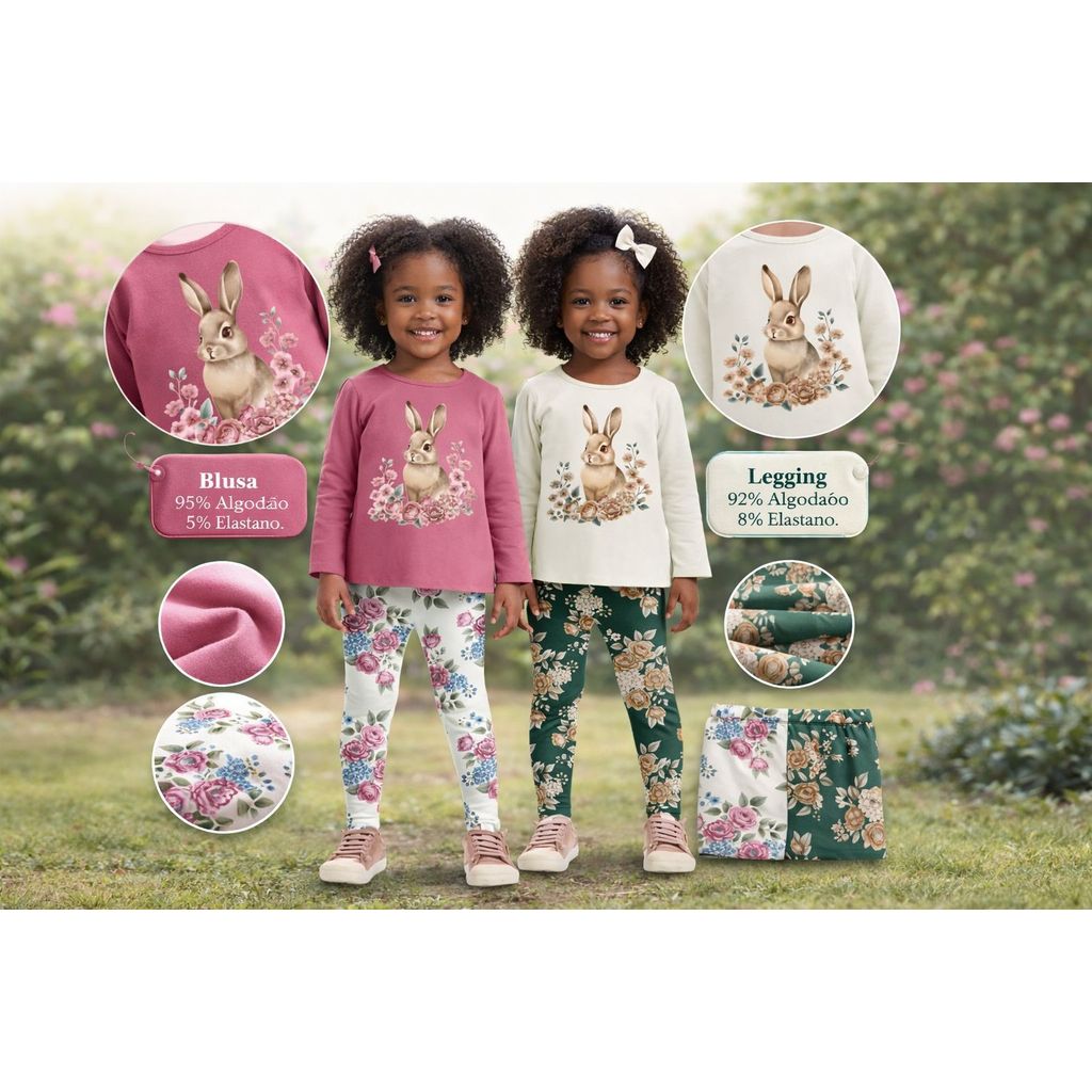 Conjunto Bebê Menina Roupa Inverno Frio Infantil Meia Estação Milon Confortável Luxo Coelhinho Promo