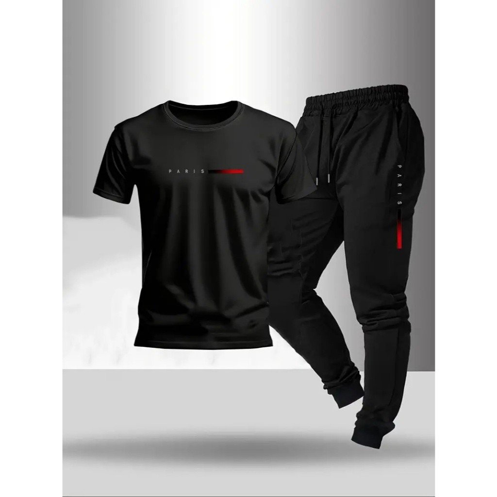 CONJUNTO CALÇA MOLETOM CAMISETA ALGODÃO PARIS  DIA DIA
