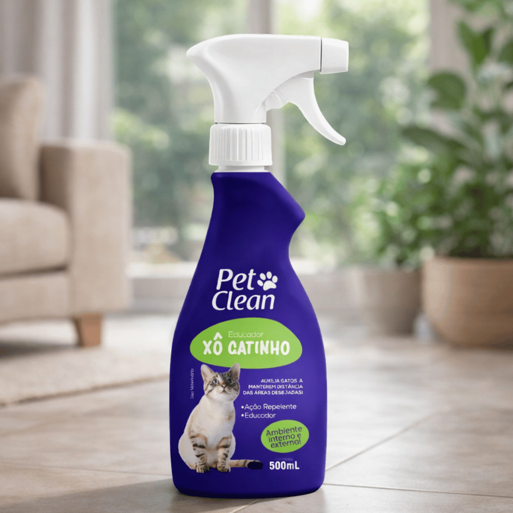 Spray Repelente Educador Gato Pet Clean 500ml Afasta Xô Gatinho Sofá Jardim Uso Veterinário