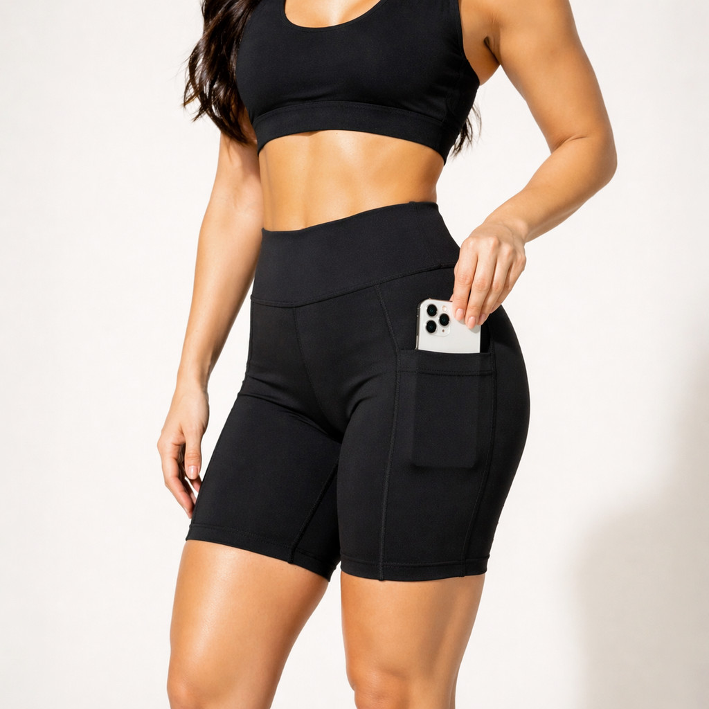 Short Feminino Academia Suplex Cintura Alta com Bolso Modelador Fitness Premium Não Marca