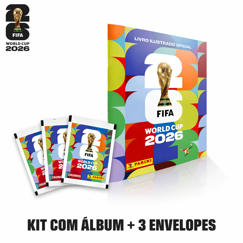 KIT ALBUM COPA DO MUNDO 2026 - CAPA BROCHURA + 3 ENVELOPES