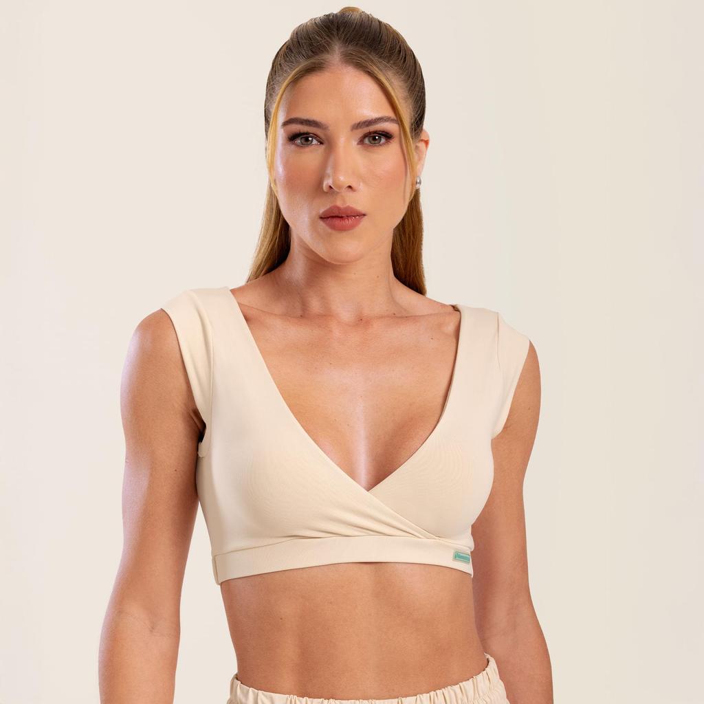 Cropped Dois Lados Soft Beige Poliamida Soft Com Bojo