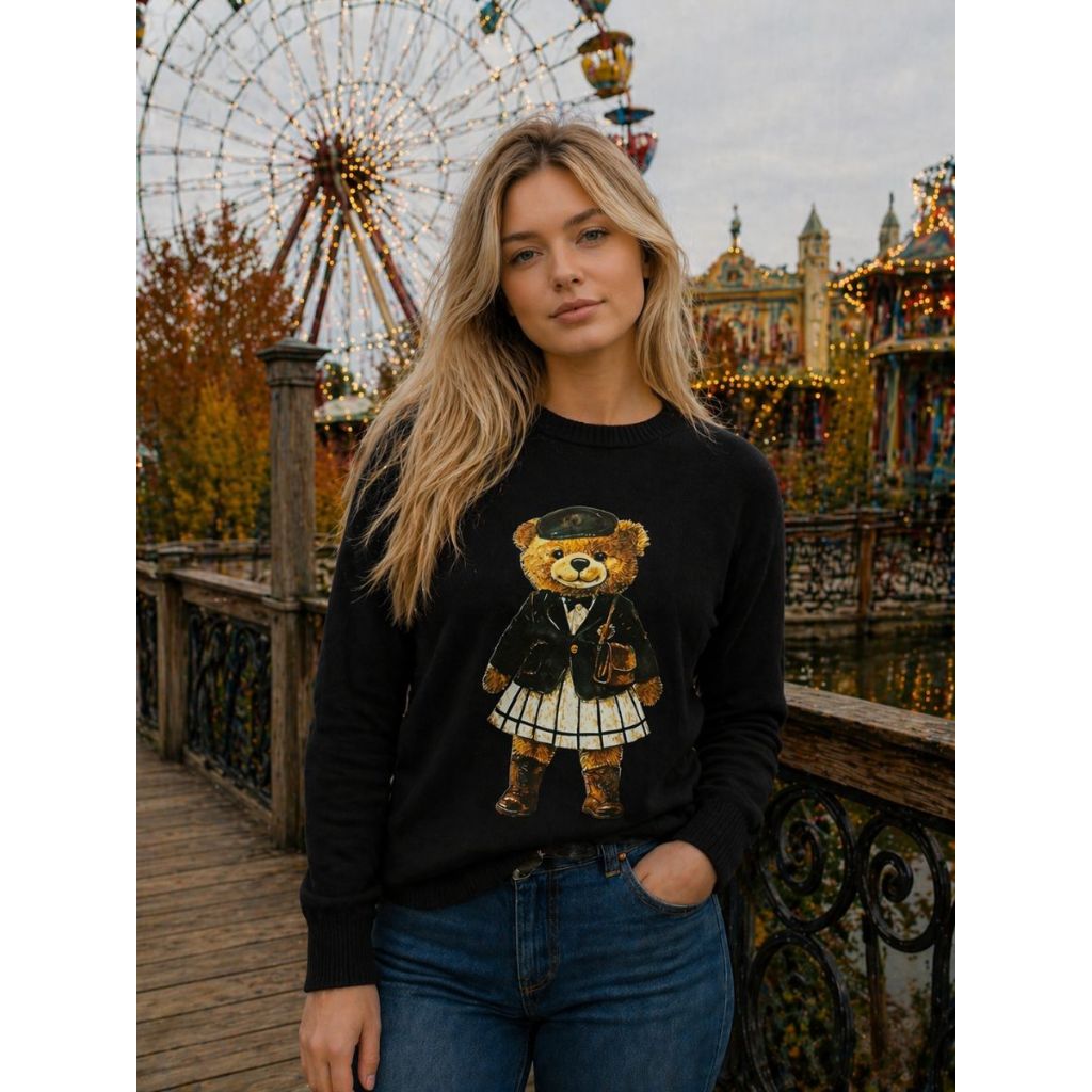 Blusa Modal Lisa Manga Longa - Estampa Ursinha - Moda Feminina Outono Inverno