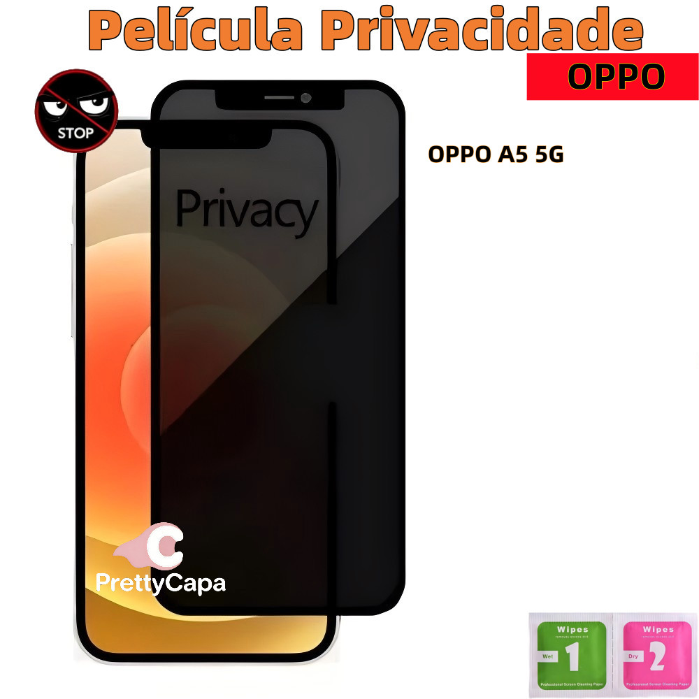 Película De Privacidade 3D Vidro Temperado Anti Spy Para OPPO A5 5G