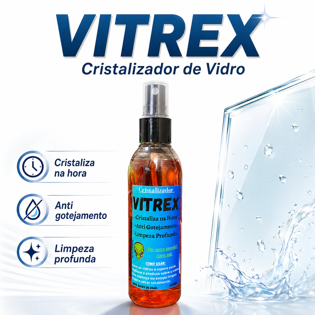 Cristalizador de Vidros Vitrex Alien Ind. 100ml Anti Gotejamento Limpa Vidro Carro Espelho Box Retrovisor Viseira