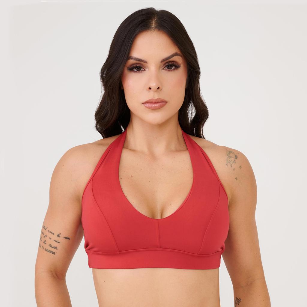 Top Frente Única Vermelho Chilli Poliamida Com Bojo