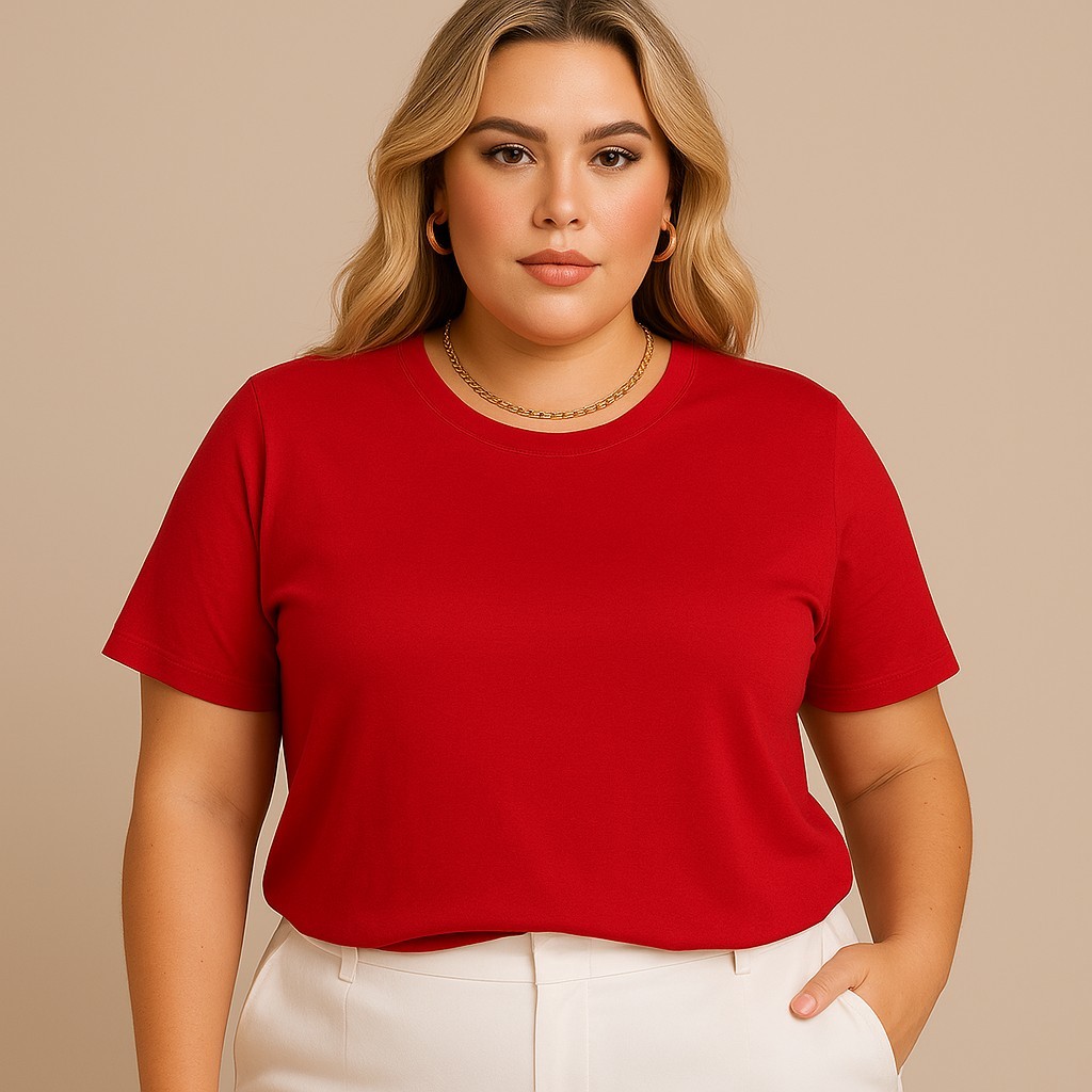 Camiseta Feminina Vermelha Plus Size Conforto Qualidade  Caimento Perfeito
