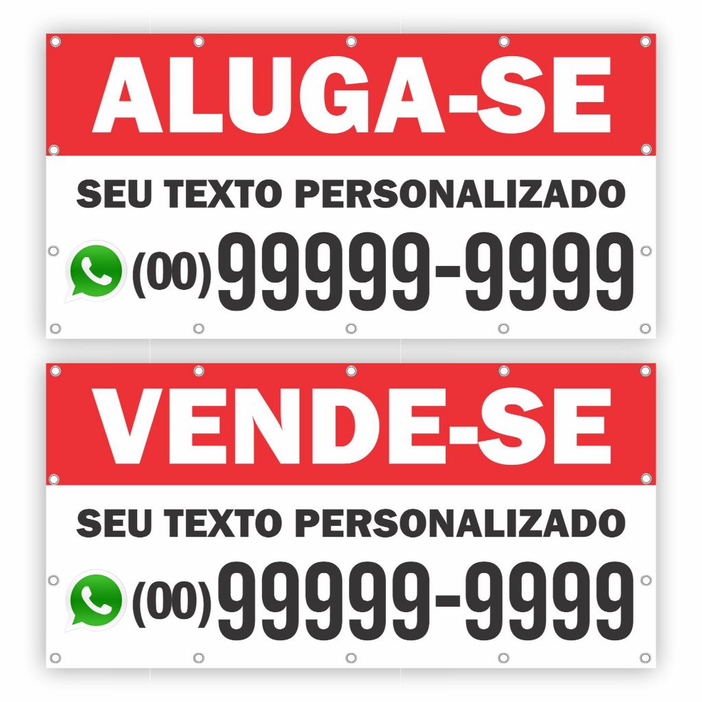 Faixa Banner Lona Personalizada Vende-se Aluga-se com telefone e texto Prédio Casa Apartamento Terreno Sítio Loja