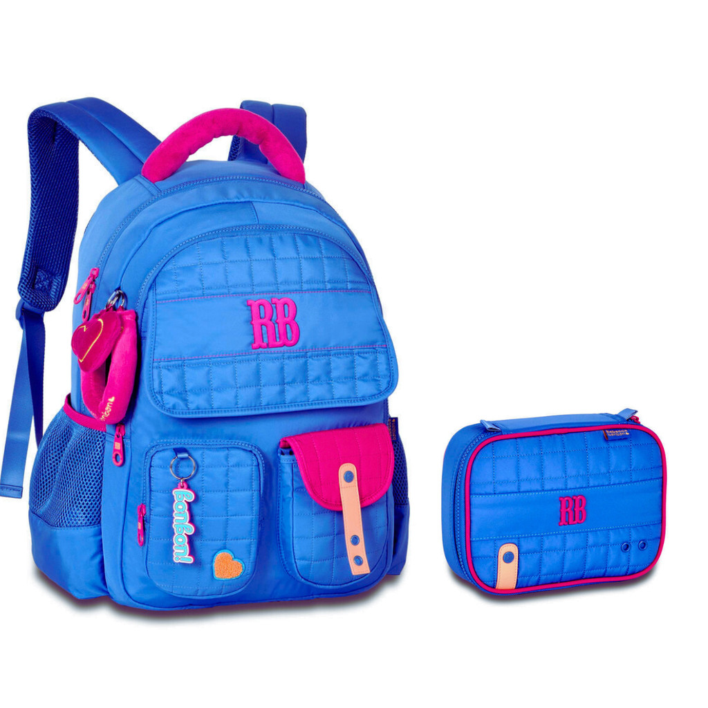 Kit Mochila de Costas Com Estojo Rebecca Bonbon Plush Dreams -Clio Style Cor:Azul