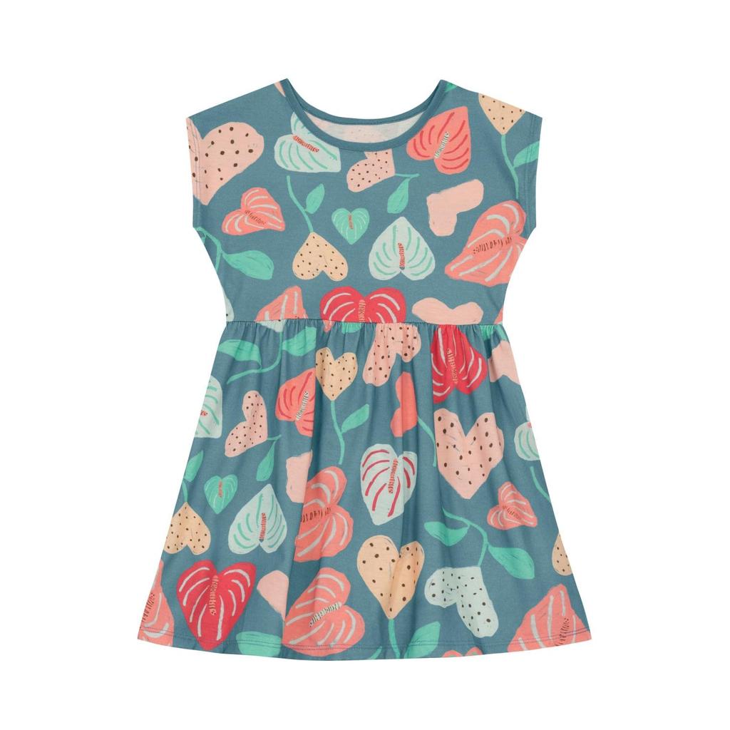 Vestido infantil menina de florzinhas Brandili -Azul
