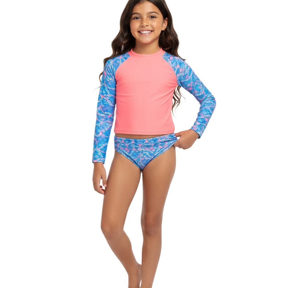 CONJUNTO INFANTIL MENINA BLUSA MANGA LONGA E TANGA EM MALHA PROTEÇÃO UV