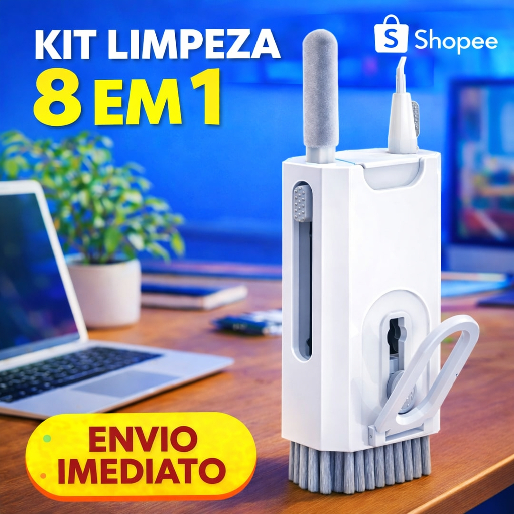 Kit Limpeza 8 em 1 Teclado Tela Celular Fones Higiene Eletrônicos Portátil Profissional Completo