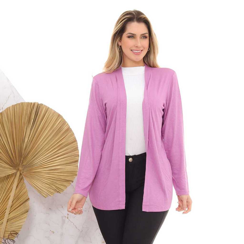 Cardigan Feminino Alongado Manga Longa Aberto em Malha Leve com Caimento Confortável Estilo Casual Elegante