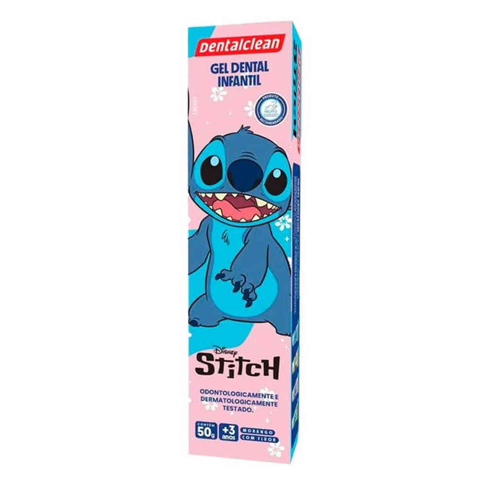 Gel Dental Dentalclean Infantil Colecionável Stitch Flúor Morango 50g