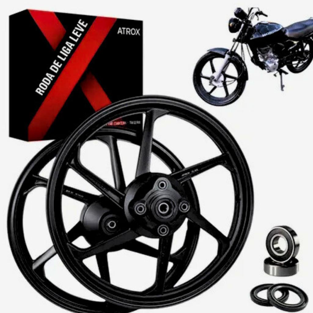 Jogo de rodas esportiva liga Leve ( Par ) 6 palitos moto Cg 125 Titan Ks 00/04 / Cg 125 Fan 05/08 Atrox