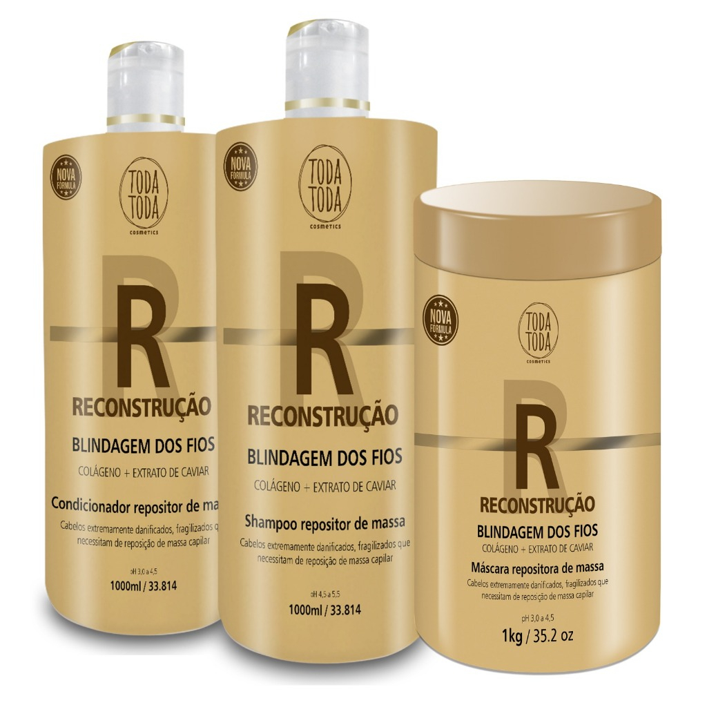 Kit Reconstrução Shampoo, Condicionador e Máscara 1L