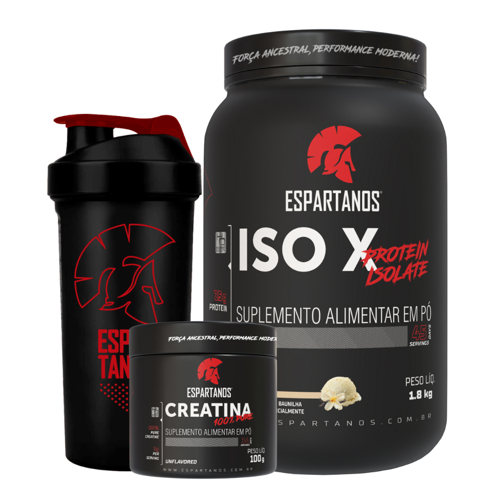 Kit Whey Protein ISO X 1800g + Creatina 100g + Coqueteleira - Espartanos