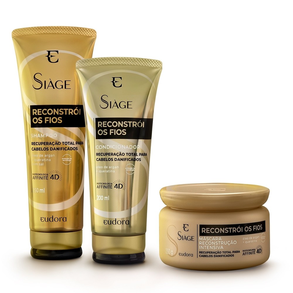 Eudora Kit Siàge Reconstrói os Fios: Shampoo 250ml + Máscara 250g + Condicionador 200ml