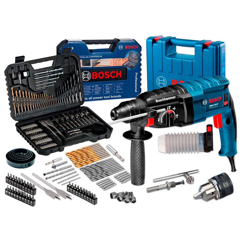 Martelete Rompedor Bosch Gbh 2-24d 820w 127v E Mandril Adaptador SDSPLUS + Kit 103 Peças Ferramentas