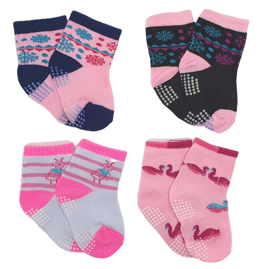 Kit 6 Pares de Meia Cano Médio Antiderrapante Infantil Meninas Tecido de Algodão Premium