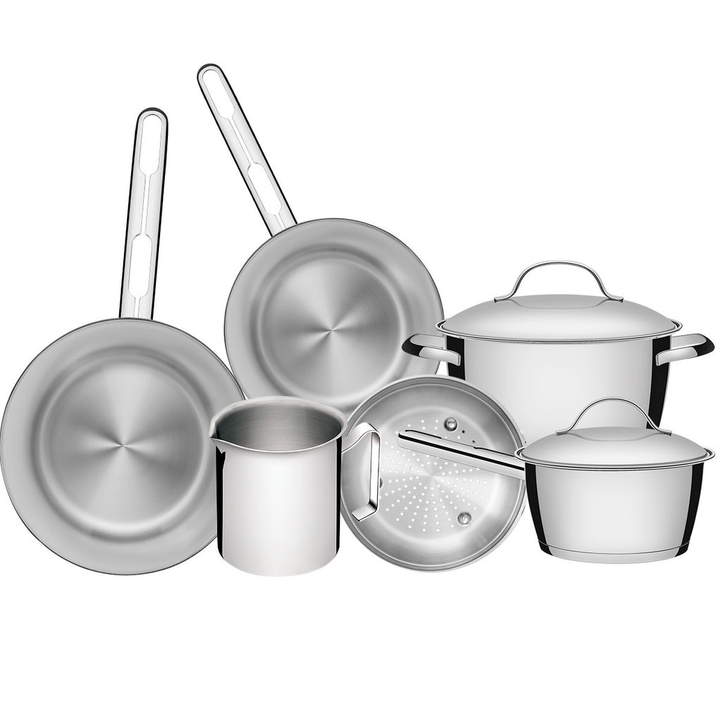 Jogo De Panelas Tramontina Allegra 6pçs Aço Inox Com Fundo Triplo Para Fogão De Indução