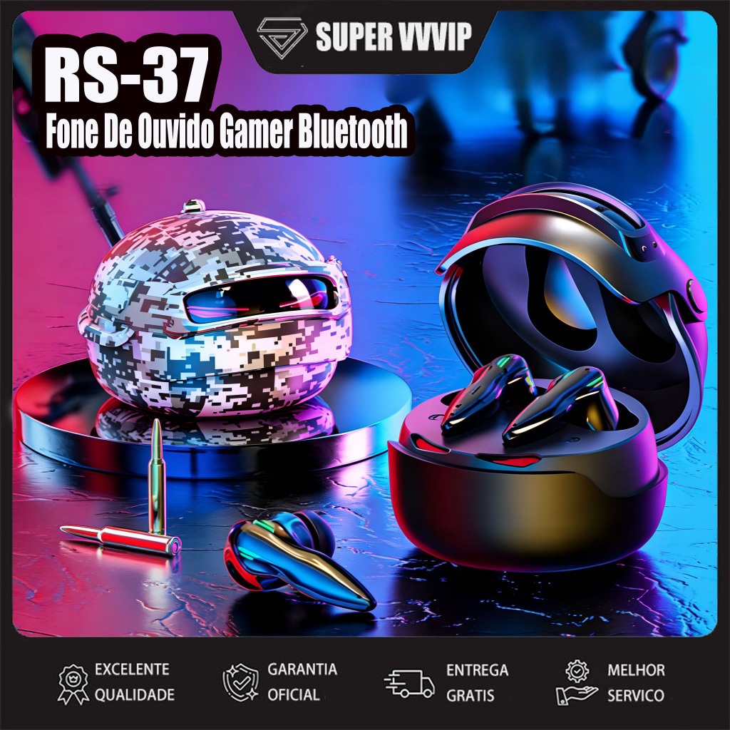 Hmaston RS-37 Fone de Ouvido Bluetooth Sem Fio Gamer com Microfone Premium e Som Imersivo