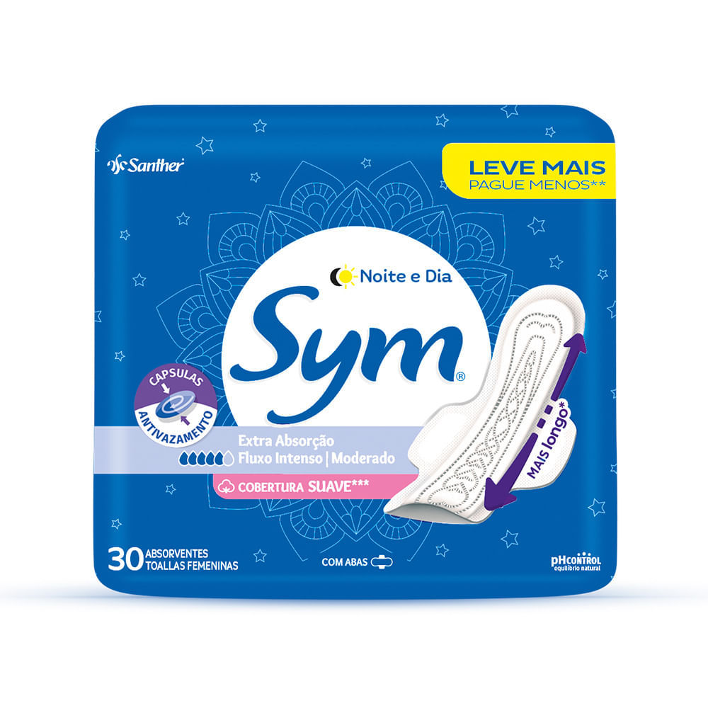 Absorvente Sym Noite & Dia Suave Com Abas 30 Unidades