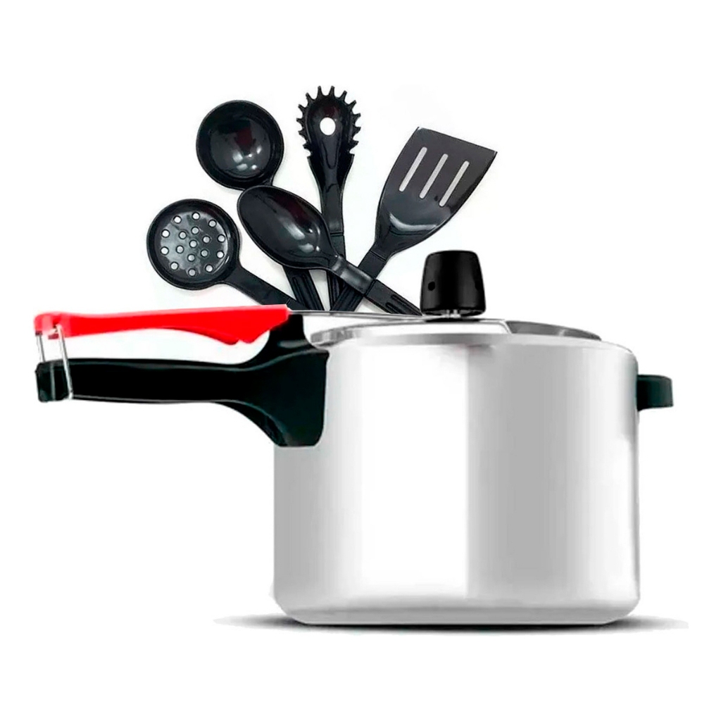 Panela Pressão 4 Litros Polida Clock com Conjunto de Utensílios 5 Peças Preto