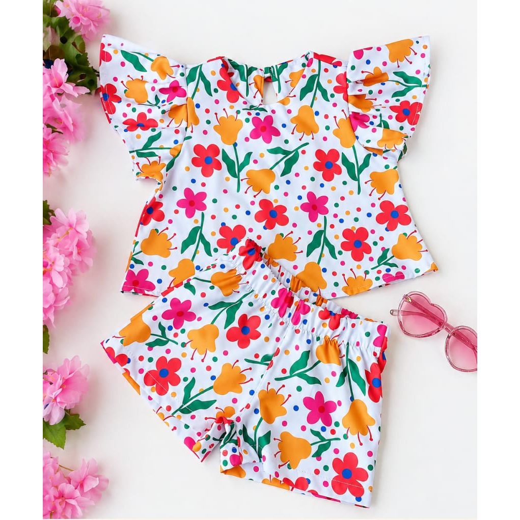 Conjunto Infantil Feminino Blusa e Short Menina Confortavel Tecido Premium Blogueirinha Estampada 2 ao 10 anos