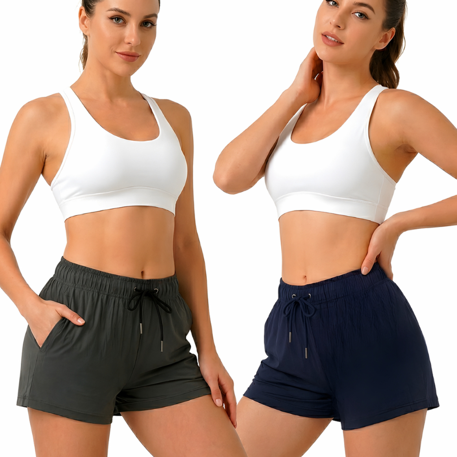 Kit 2 Shorts Slim Feminino Praia Academia Com Bolsos Tactel Elastano Secagem Rápida
