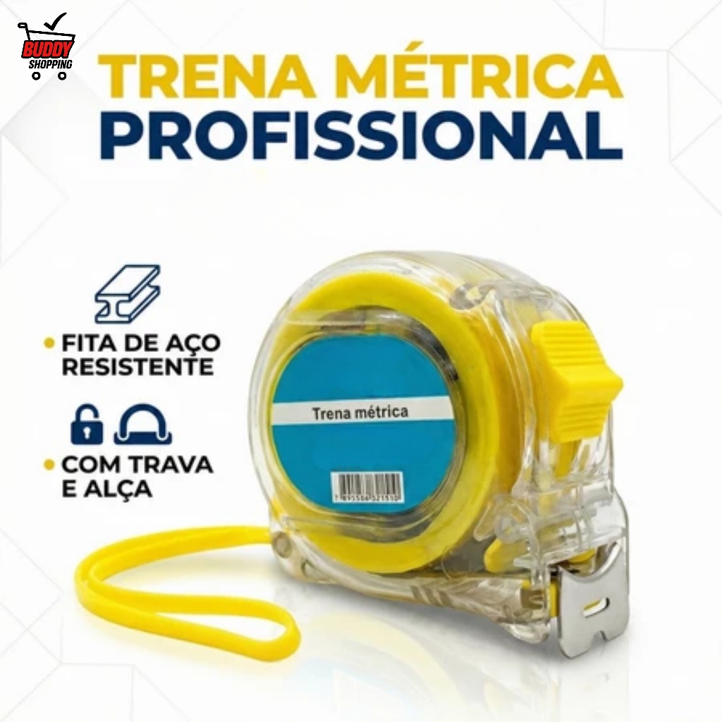 Trena Métrica Transparente Fita de Aço Profissional com Trava 5/7.5/10 Metros Luatek