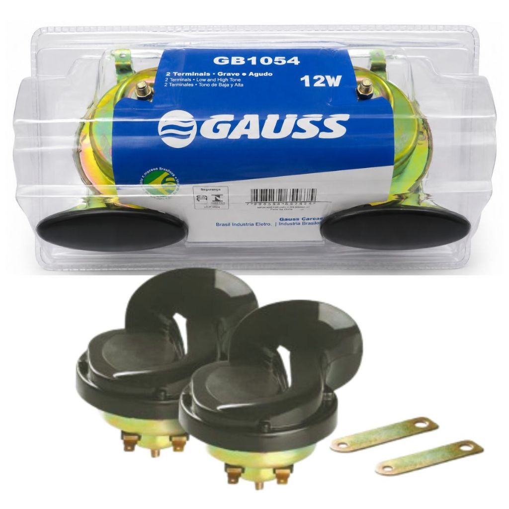 Buzina Caracol Dupla Universal Grave Agudo 12v 110 db c/ suporte Carro Moto Automotivo