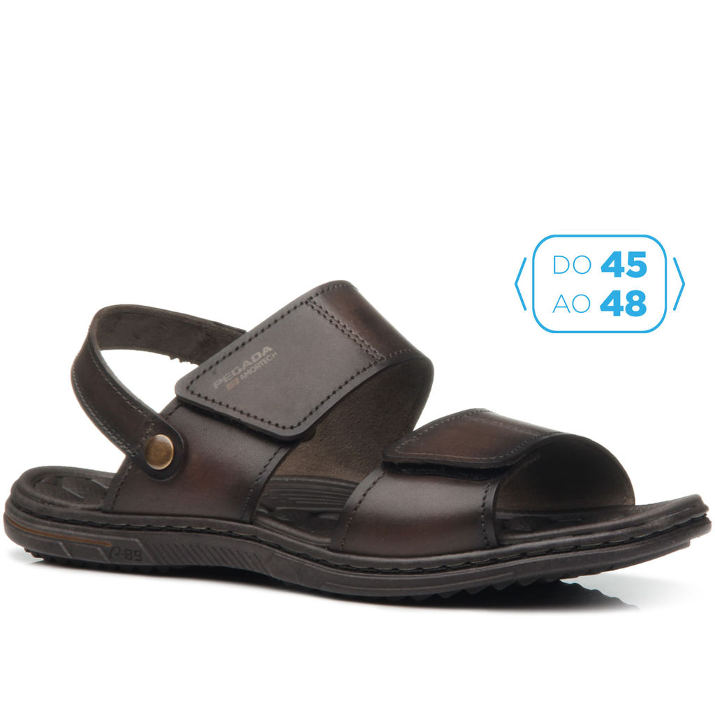 Sandália Pegada Masculino Plus Size em Couro Cravo 533303-02