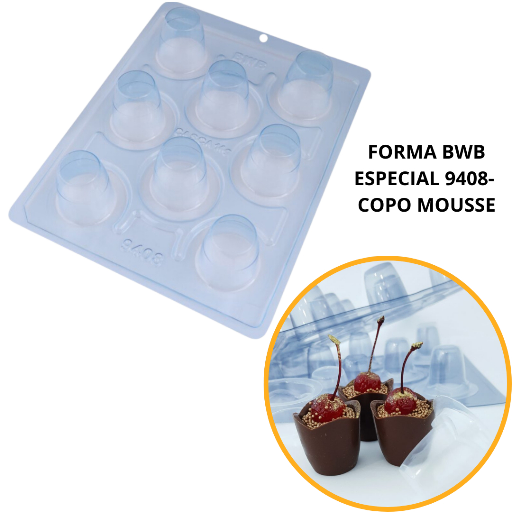 1~4 FORMA BWB COM SILICONE (3 PARTES) PARA CHOCOLATE COD 9408 - COPO MOUSSE (CHOCO)
